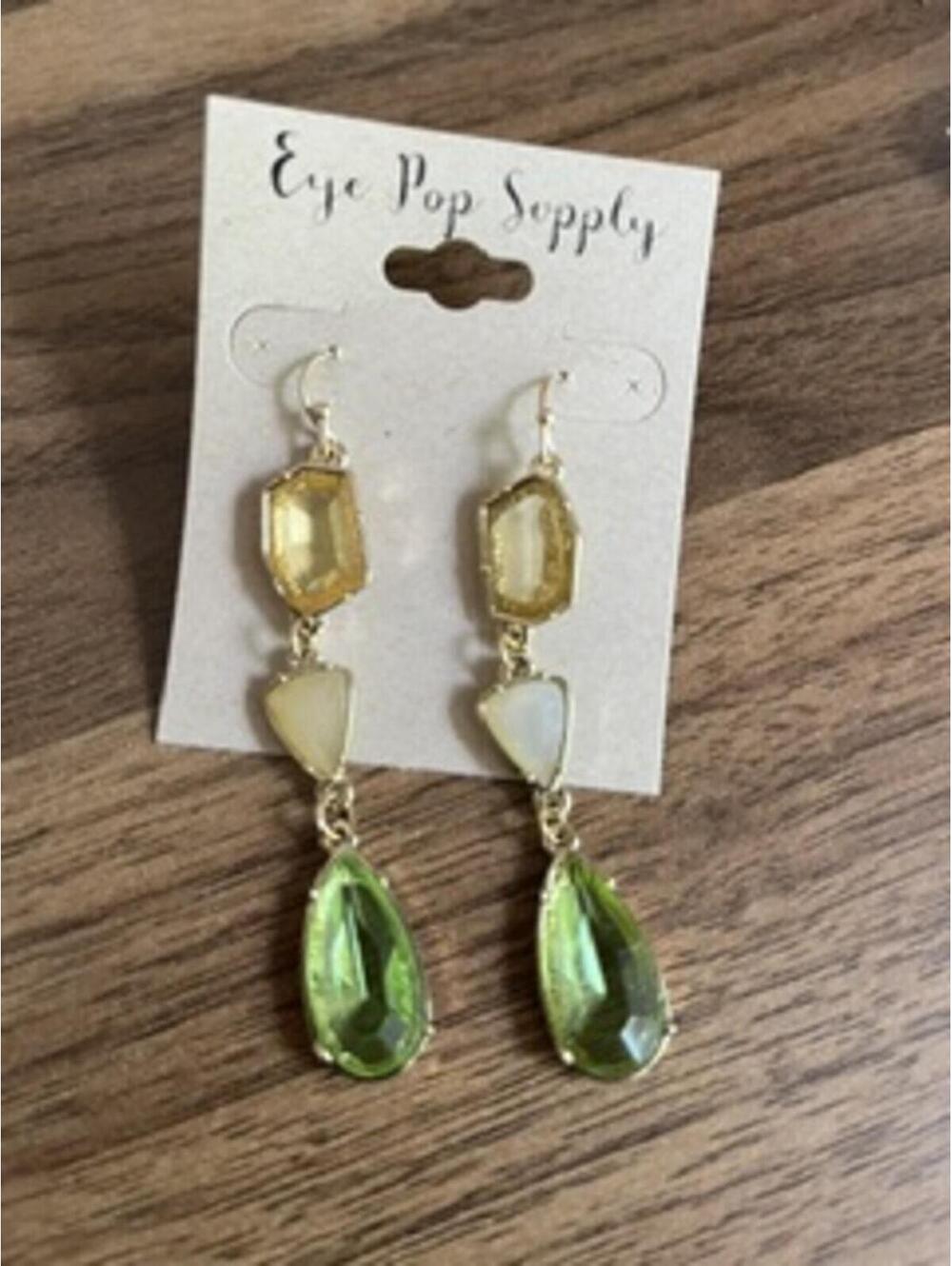 Vintage Style Dangle Earrings with Yellow and Green Gemstones